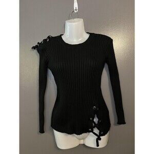 Redsky Sweater Womens Large Black Ribbed Knit Lace Up Grommet Long Sleeve Corset
